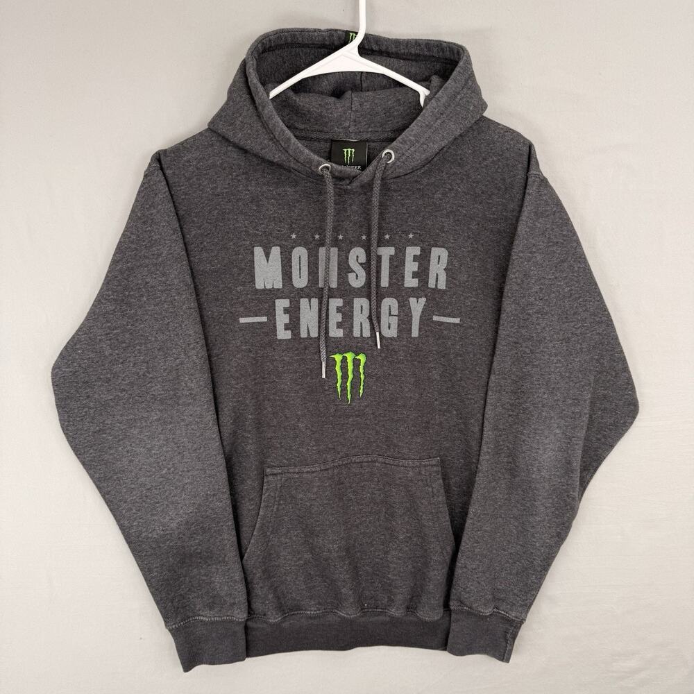 Y2K Monster Energy Drink Black Hoodie Size M Sporty Grunge Streetwear Pockets